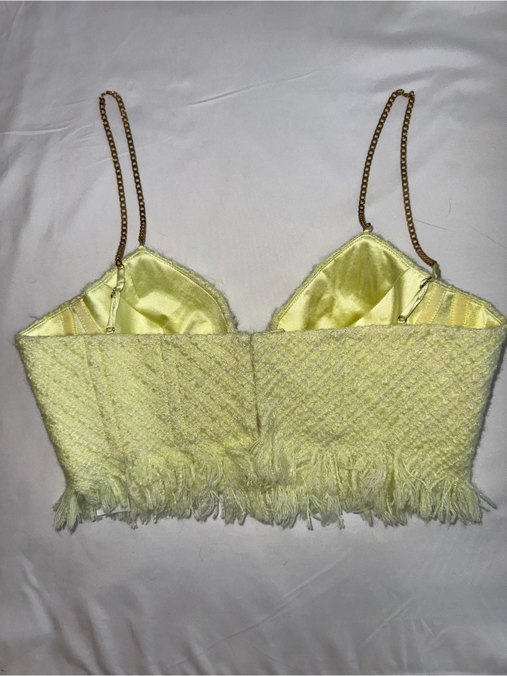 ALEXANDER WANG Tweed Chain Strap Bra Bustier Top - Highlighter - NWT - Size 2 - Picture 8 of 16